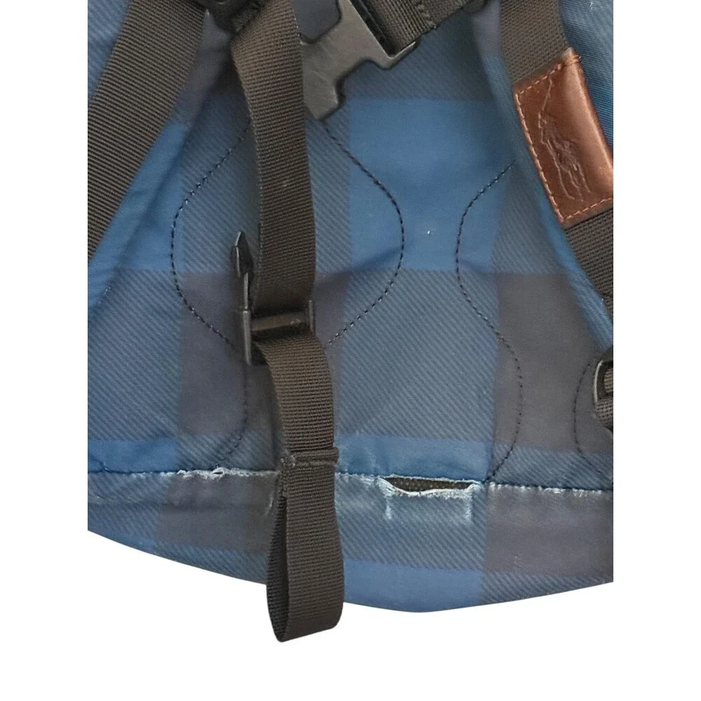 Polo Ralph Lauren Blue Plaid Backpack Bookbag Laptop School Travel Bag
